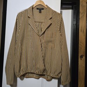 Forever 21 Women's Cinched Waist Striped Long Sleeve Top in Size Large